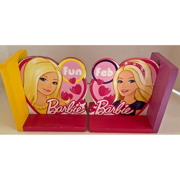Barbie Doll Fab and Fun Wooden Book Ends 11.5 x 5.75" Pink & Yellow Room Decor - Picture 3 of 5